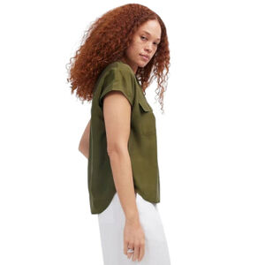 Madewell Washable Silk Drapey Patch Pocket Sleeveless Shirt Loden Green Sz S